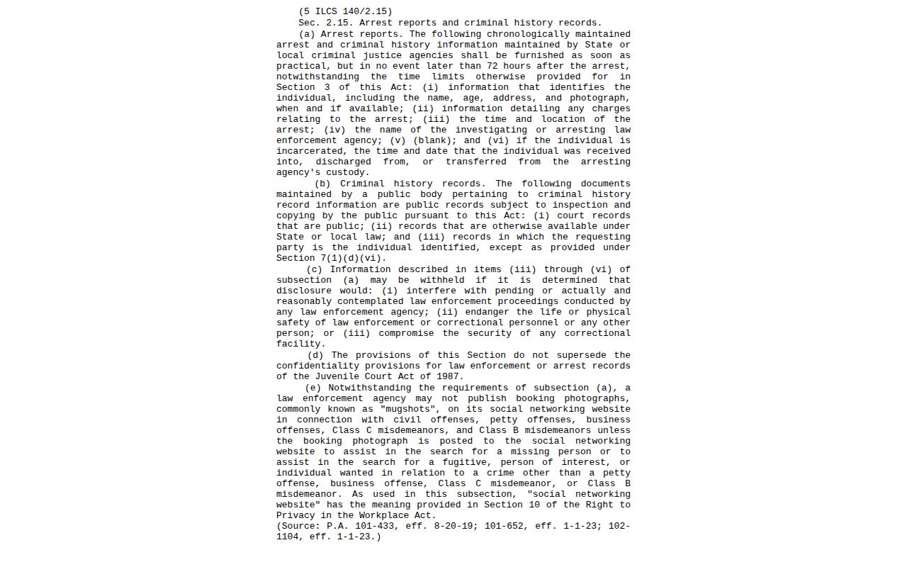Illinois arrest-information law for Edwards County booking records